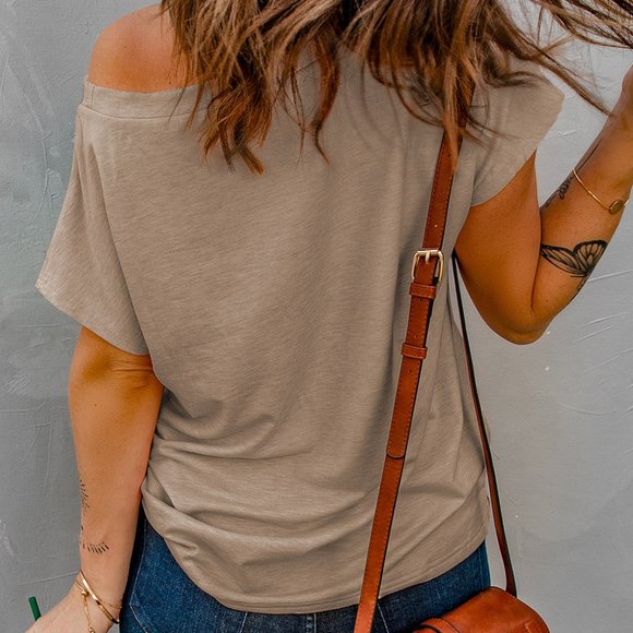Off The Shoulder Pocket Tee Light Brown - Picture 3 of 9